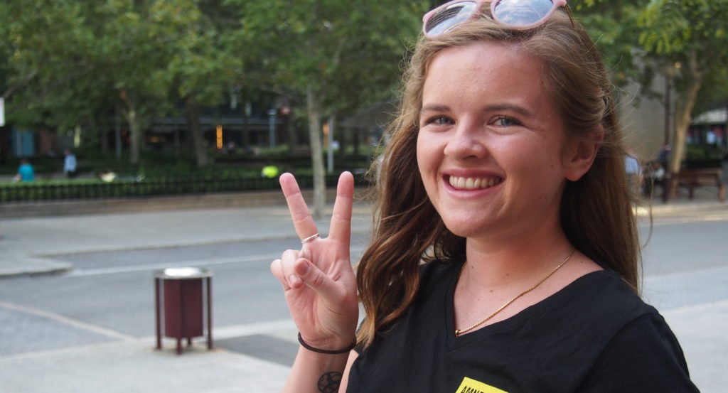 Volunteer in Amnesty t-shirt