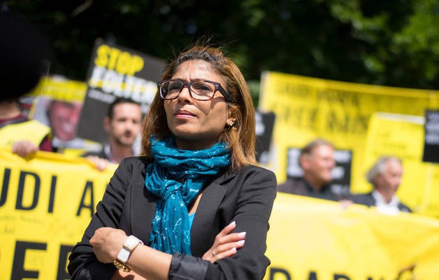 Raif Badawi's wife, Ensaf Haidar at a protest to free Raif
