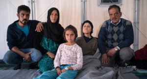 A refugee family in Lesbos island, Greece.