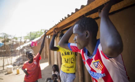 The family of Rose Nathike Lokonyen, 23, from South Sudan, who is competing in the 800 metres at the Rio 2016 Olympic games, as part of Team Refugees. Kakuma Refugee camp, Northern Kenya.