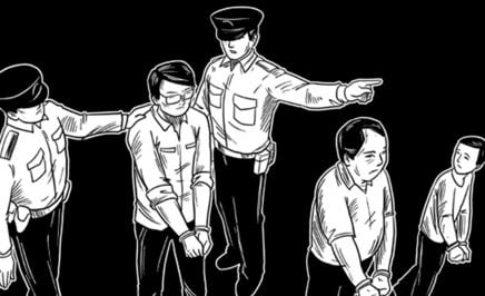Illustration of police officers and prisoners