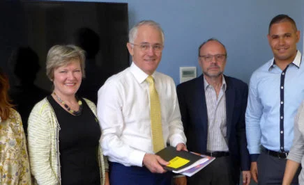 Amnesty's Eastern Suburbs local group in a meeting with Prime Minister Malcolm Turnbull. © Private