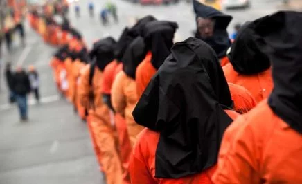 Amnesty International USA activists protest the Guantanamo Bay detention centre in Washington DC.