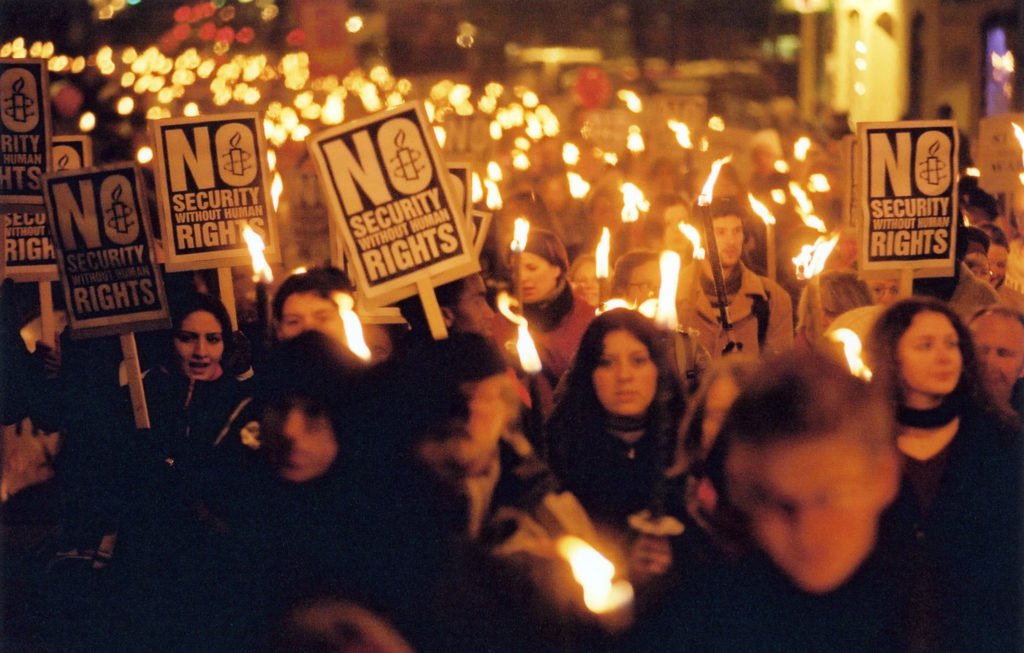 Nobel Peace Prize demonstration in Oslo, Norway, 10 December 2001. 1200 -1300 people gathered in Youngstorget, a square in the centre of Oslo. 1992 Nobel laureate Rigoberta Menchu, 1996 Nobel laureate Ramos-Hortas as well as former UN Special Adviser for Colombia Jan Egeland held appeals. The demonstration went on to the Grand Hotel in order to honour this years Nobel Laurate Kofi Annan. The slogans of the demonstration were 'United for peace and human rights' and 'No security without human rights'.