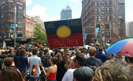 People gather in Sydney to support Indigenous rights and acknowledge Invasion Day. Sydney, 26 January 2016.