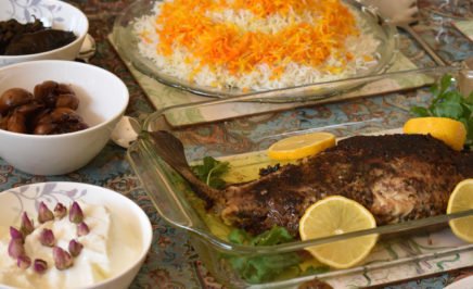 The stuffed fish with saffron rice