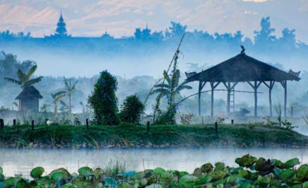 A old pagoda sits atop an island in Myanmar