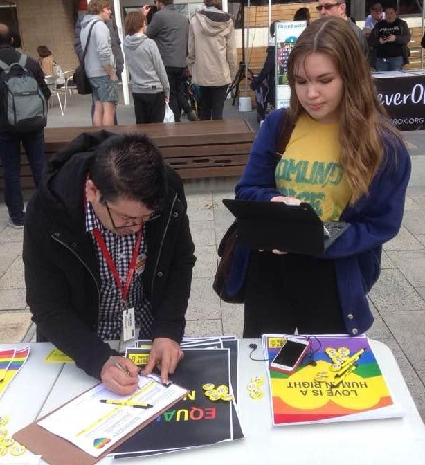 Tasmanian Queer Network running a enroll to vote stall at UTAS Sandy Bay.