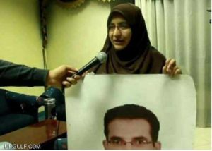 Hanan Badr el-Din giving an interview about her missing husband.