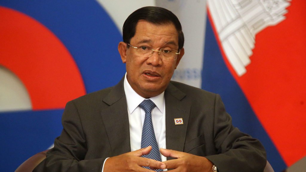Cambodia's Prime Minister Hun Sen attends a meeting with Russian President Vladimir Putin at Bocharov Ruchey State Residence on May 19, 2016 in Sochi, Russia. 