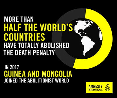 Infographic about countries that have abolished the death penalty (Gambia and Mongolia)