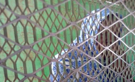 Rape victim Noura Hussein Hamad pictured behind a chain barrier in a Sudanese jail.