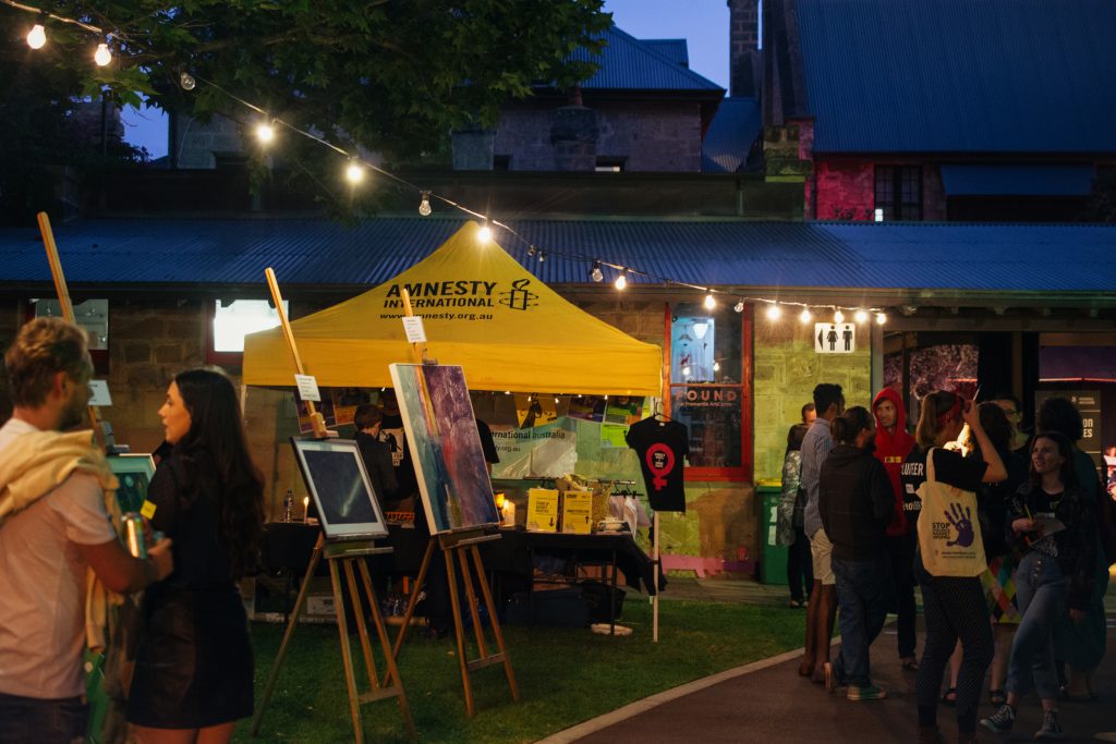 Amnesty tent in the courtyard of the Fremantle Arts Centre at Beats for Bravery