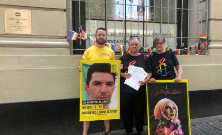 LGBTQI+ group petition handover at Greek consulate in Sydney.