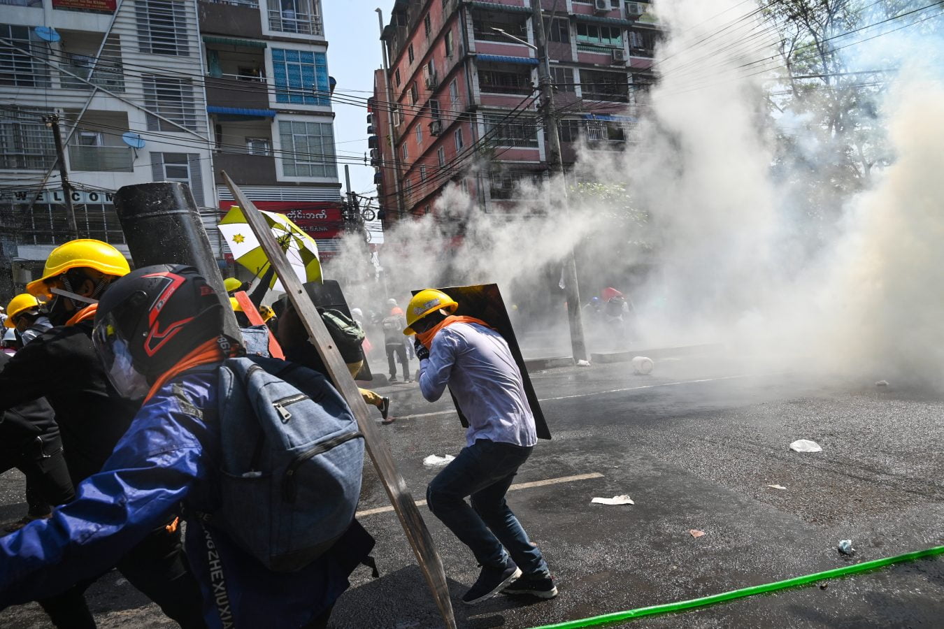 Myanmar Protesters with Shields