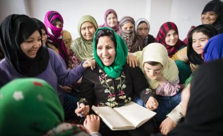 Fawzia Nawabi, investigator at the Afghanistan Independent Human Rights Commission, Mazar-e-Sharief, shares stories at a shelter for women at risk.